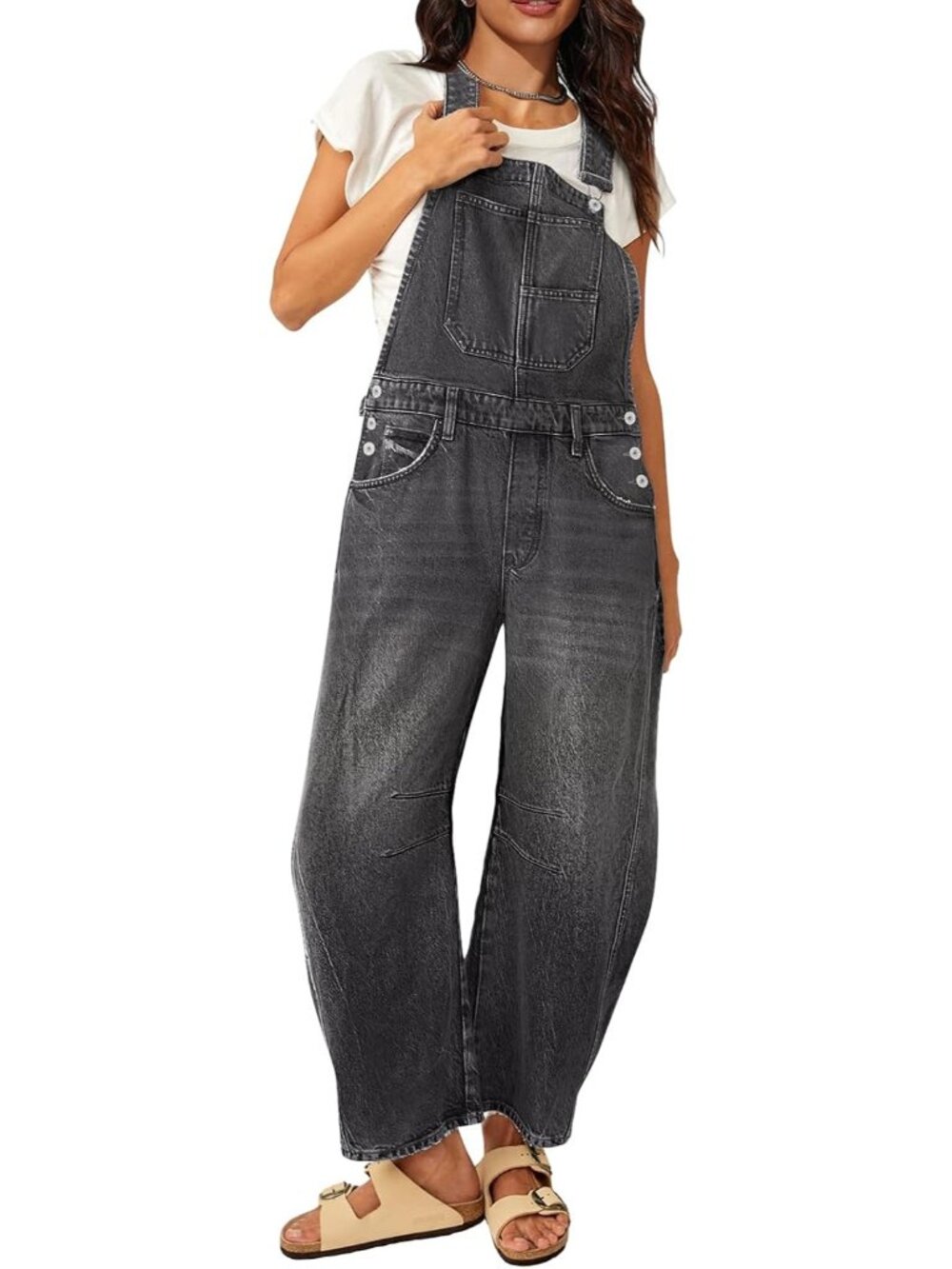 Women's Archive Grey Barrel Overalls Denim Jumpsuits Loose Jeans Bib Romper